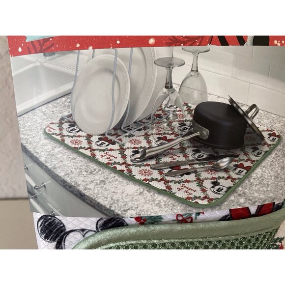 2 Pk Disney Mickey Minnie Dish Drying Mats 16" x 18" Christmas Wreath Holiday - Picture 6 of 16